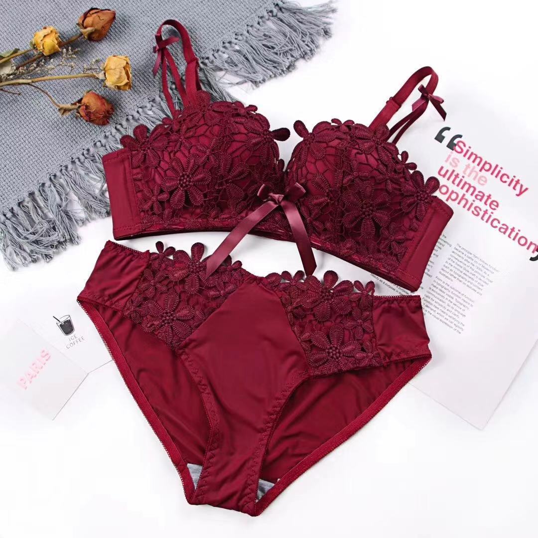 Lace embroidered brassiere bra