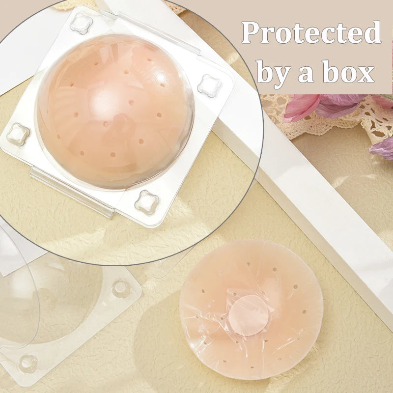 Women Breathable Silicone Nipple Cover Hollow Out Breast Petal Strapless Bras Summer Invisible Intimates Boob Pads With Box
