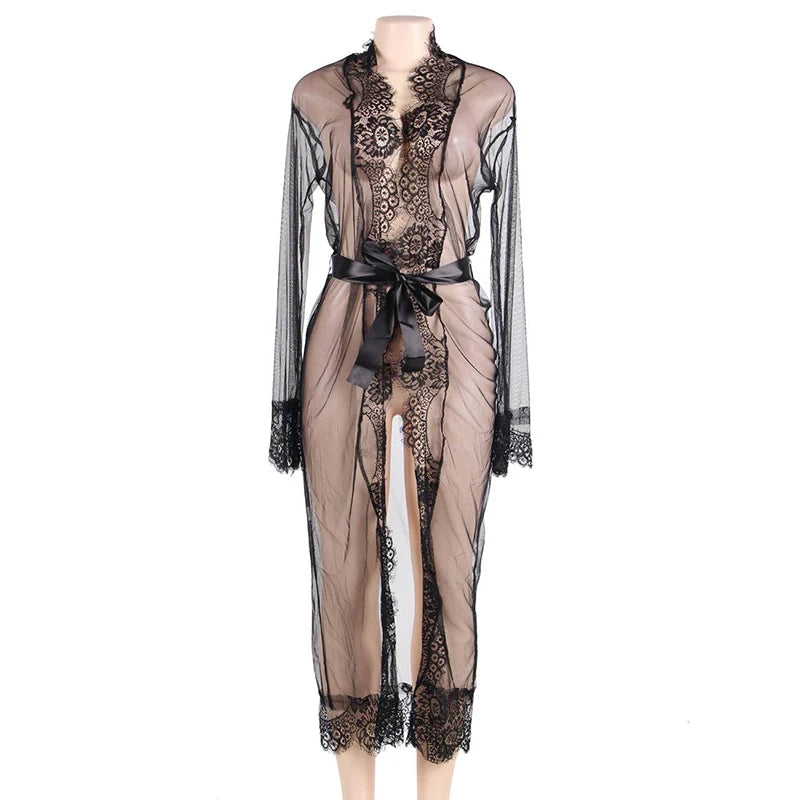 Comeondear Lace Long Sleepwear Robes Gown Nuisette Femme Plus Size Peignoir For Women Wedding Gowns For Wedding Mesh Nightdress