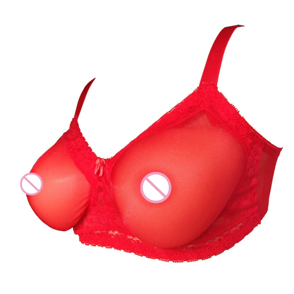D-H Huge Cup See-Through Pocket Bra Shemale Drag Queen Crossdresser Mastectomy Bra for Silicone Breast Forms Fake Boobs