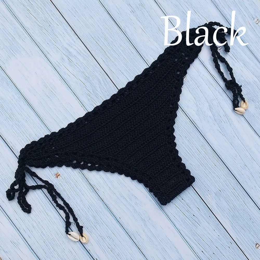 Women's Sport Sexy Bikini Thong Handmade Crochet Swimwear Bikini Bottom Hollow-out Low Waist Bathing Suit Bottoms
