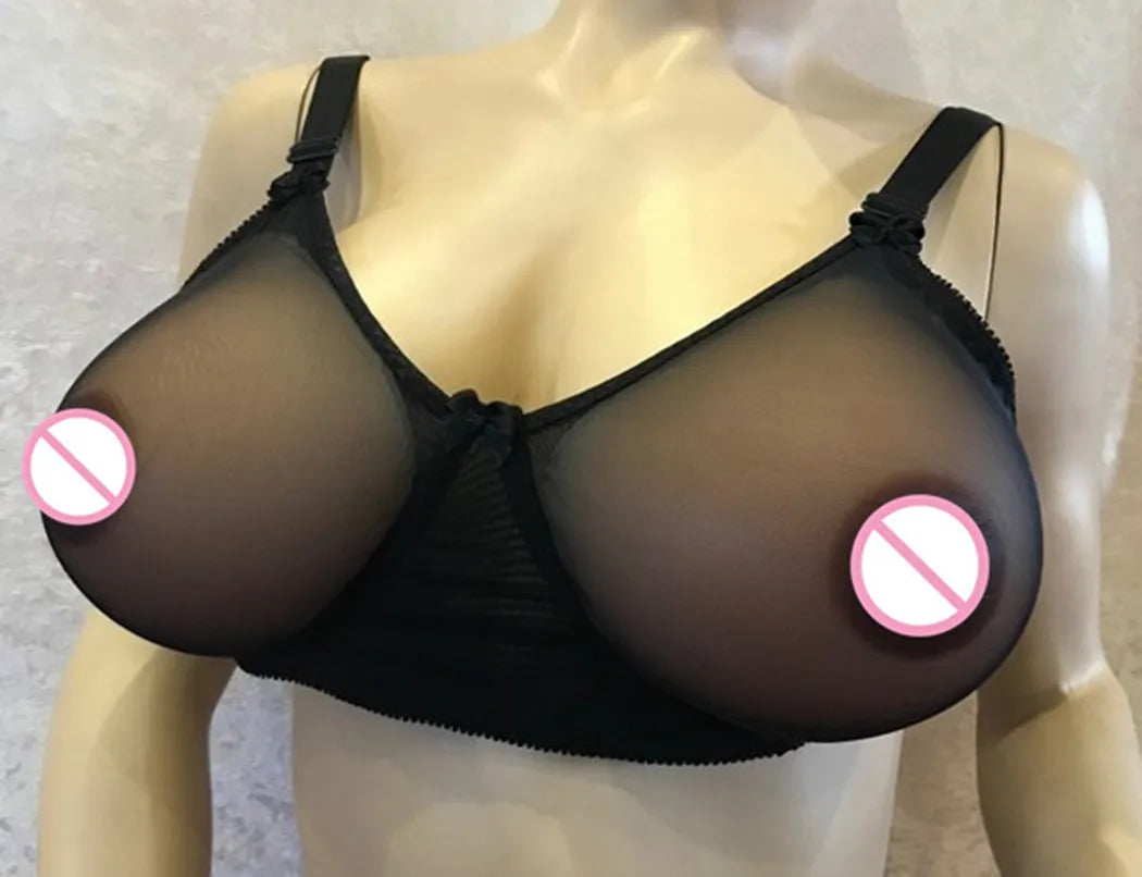 D-H Huge Cup See-Through Pocket Bra Shemale Drag Queen Crossdresser Mastectomy Bra for Silicone Breast Forms Fake Boobs