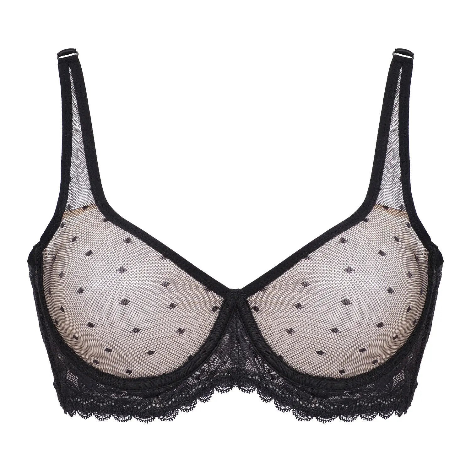 YBCG Nude Bra Unlined Hollow Mesh Lace Lingerie Full Coverage Underwire Bras for Women Plus Size Bralette See Through Underwear