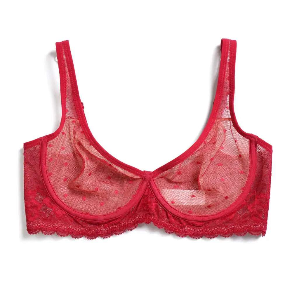 YBCG Nude Bra Unlined Hollow Mesh Lace Lingerie Full Coverage Underwire Bras for Women Plus Size Bralette See Through Underwear
