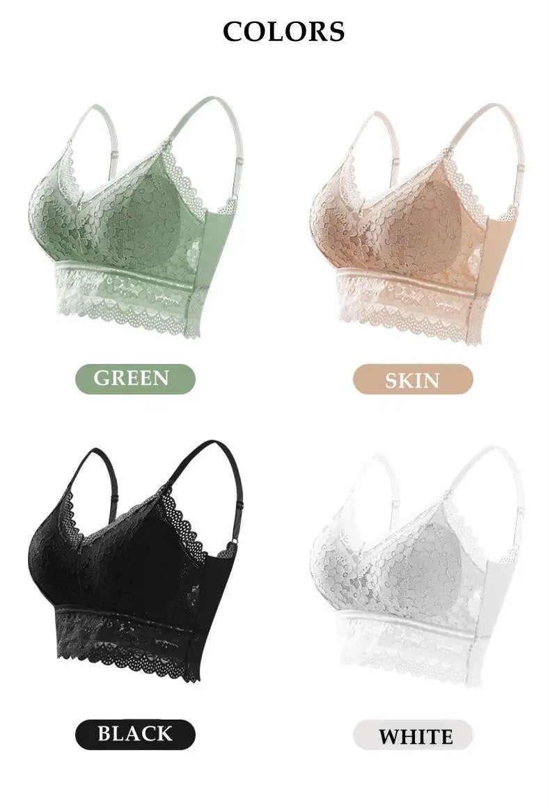 Wireless Embroidery Lace Bra Ice Silk Sling Women Underwear Sexy And Beautiful Back Tops Removable Chest Pad Brassiere