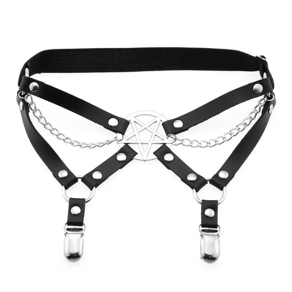 New Goth Punk Leg Strap Garter Belt Pentagram Thigh Harness Women Girls Gothic Cosplay Accessories Harajuku Egirl Jewelry