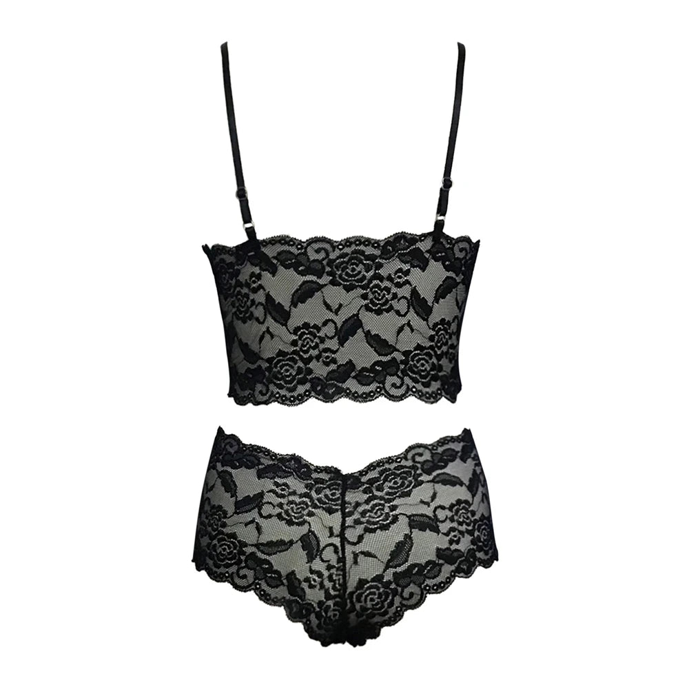 Sexy Lingerie Underwear Suits For Women Black Shorts Solid Lace White Vest Camisole Tube Top Panties Flower Printed Christma