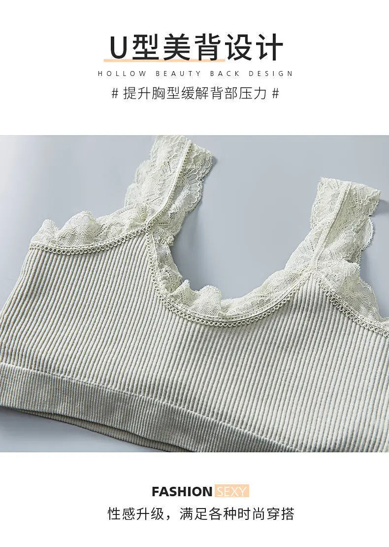 Sexy Lace Bras For Women Without Bones Underwire Push Up Sports Vest Tank Top Pads Invisible Back Bra Without Cups