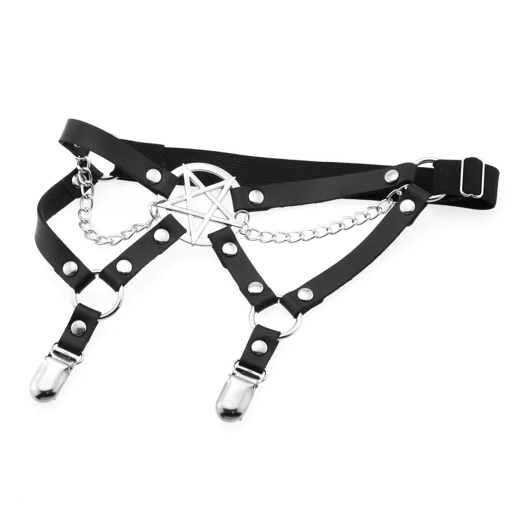 New Goth Punk Leg Strap Garter Belt Pentagram Thigh Harness Women Girls Gothic Cosplay Accessories Harajuku Egirl Jewelry