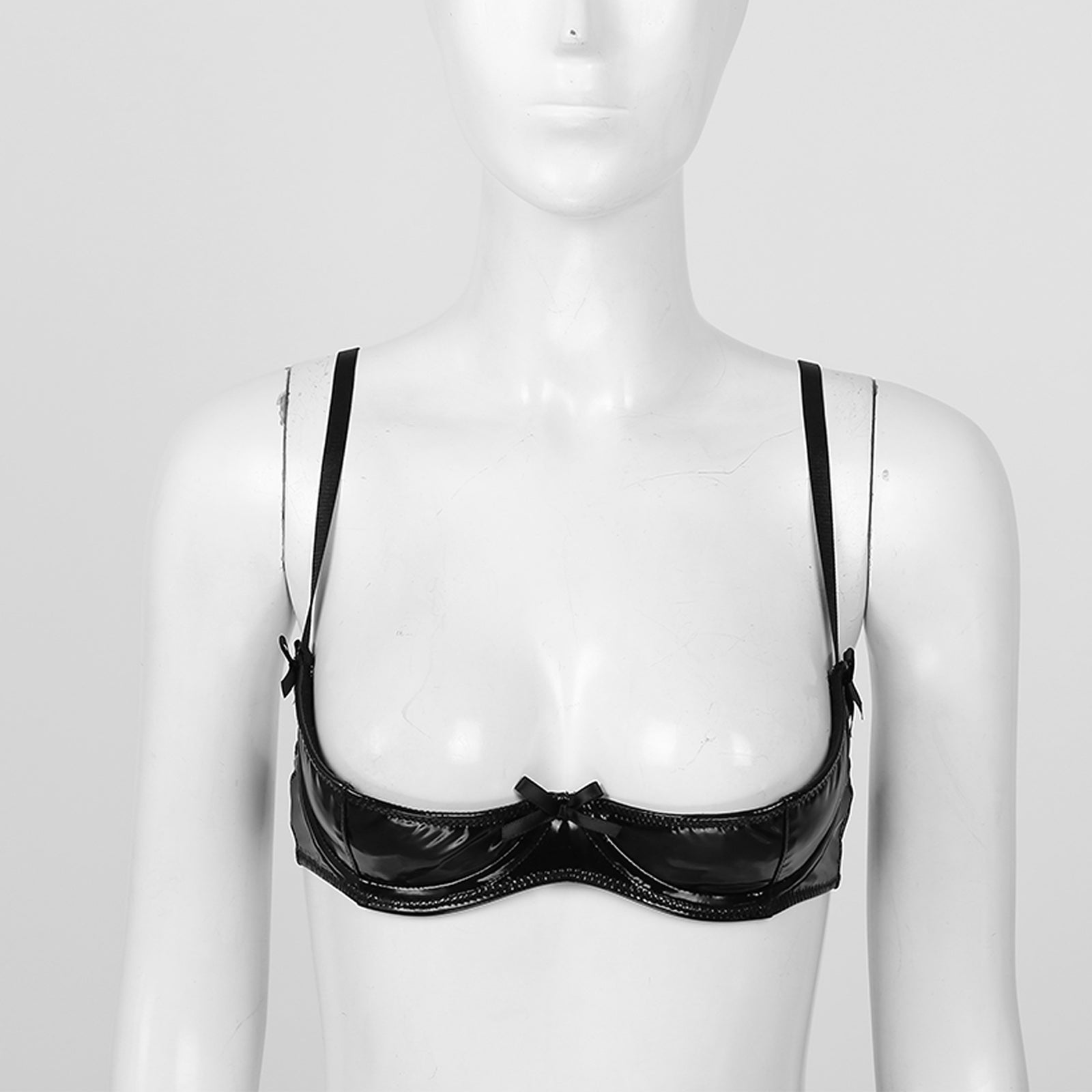 Womens Lingerie Open Breast Bras Wet Look Patent Leather Sexy Open Chest Quarter Cup Brassier Strappy Underwired Bra Underwear