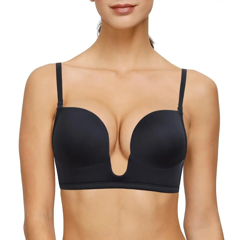 YBCG Deep Plunge Bra Push Up Lingerie Padded Low Cut Bras for Women Underwire Bralette Adjustable Convertible Strap Underwear