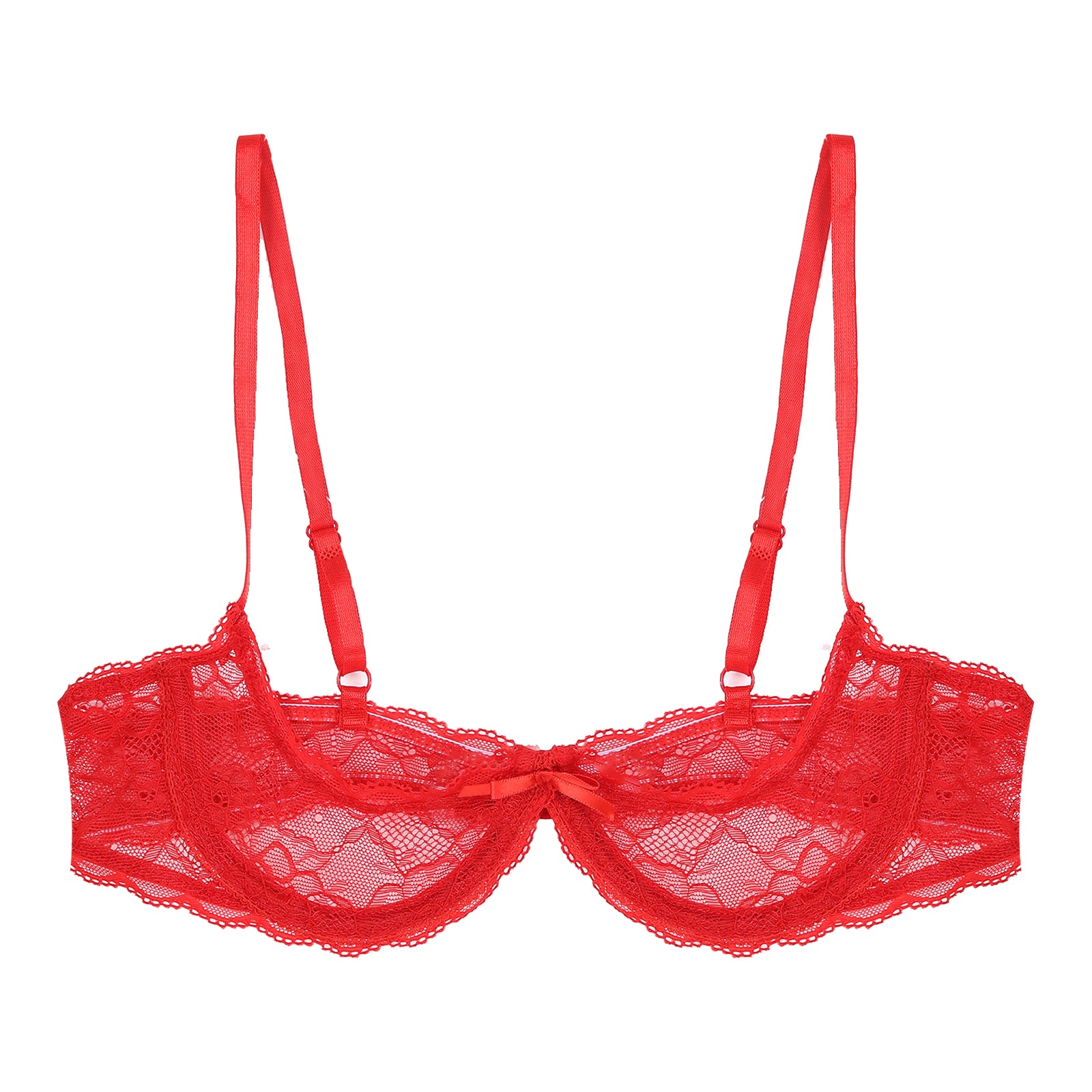 Women's Sheer Lace Lingerie Sexy Half Cup Bare  Breast Underwire Push Up Bra Tops Adjustable Straps Unlined Brassiere