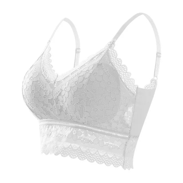 Wireless Embroidery Lace Bra Ice Silk Sling Women Underwear Sexy And Beautiful Back Tops Removable Chest Pad Brassiere