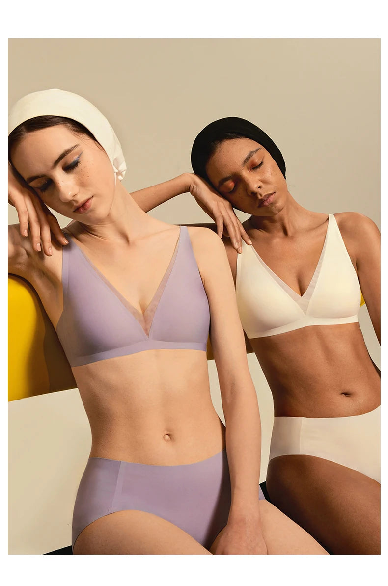 SUJIIN Plunge Push Up Bra for Small Chest Women Wireless Seamless Bralettes Comfortable Soft Padded Sexy Bra Women's Underwear
