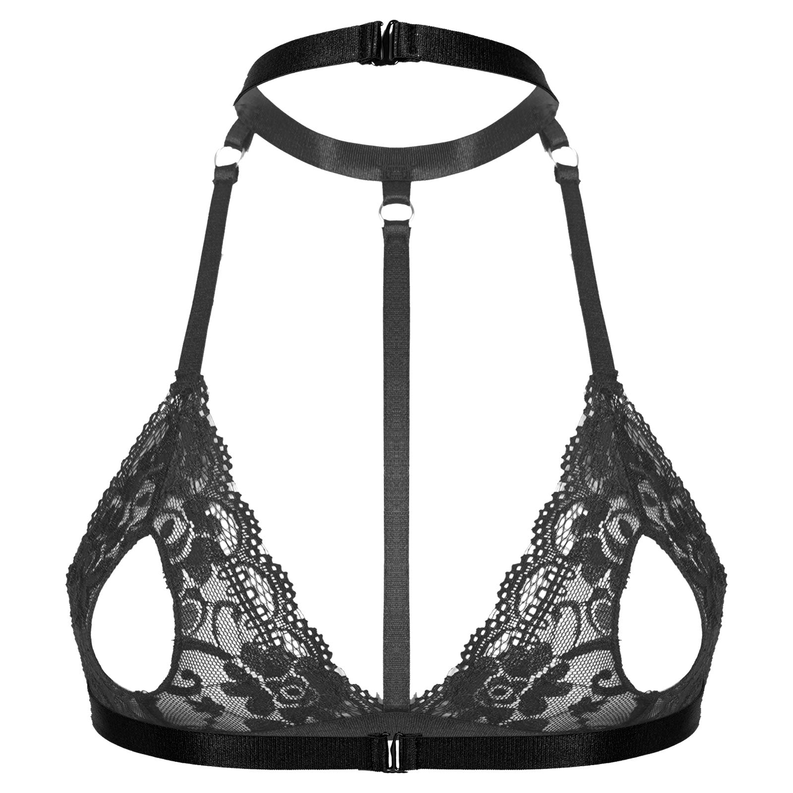 Women Hot Sexy Bras See-through Lace Unlined Wireless Bra Tops Female Halter Neck Strappy Hollow Out Nipples Lingerie Brassiere