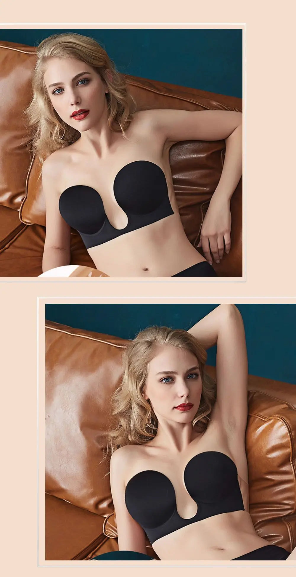 Strapless Push Up Bras Deep Plunge U Shape Non Slip Seamless Bra Backless Adhesive Invisible Lift Underwear