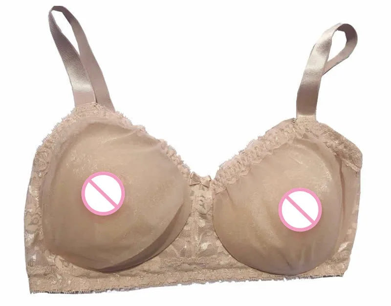 D-H Huge Cup See-Through Pocket Bra Shemale Drag Queen Crossdresser Mastectomy Bra for Silicone Breast Forms Fake Boobs