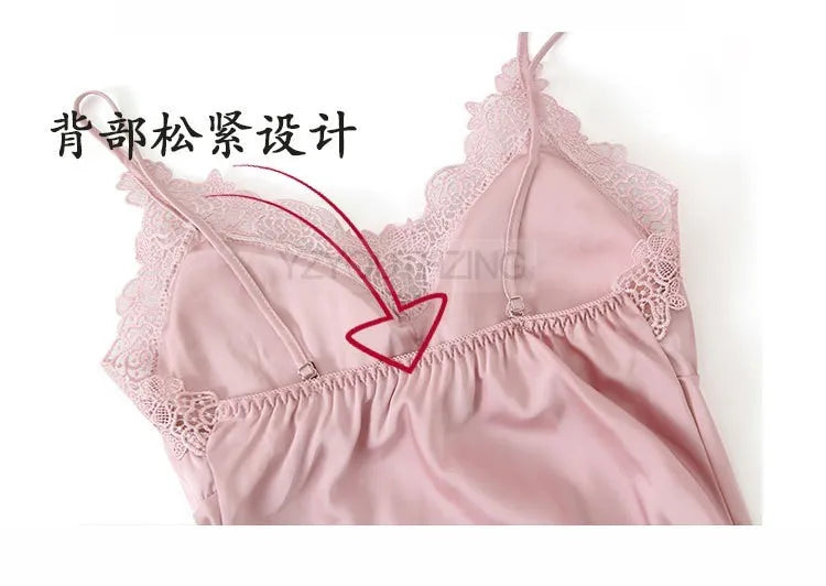 Pajama Set Women Lace Trim Satin Sleepwear Pyjamas Pour Femme Summer Nightwear With Pants Casual Home Wear Kimono Robe Gown PJS