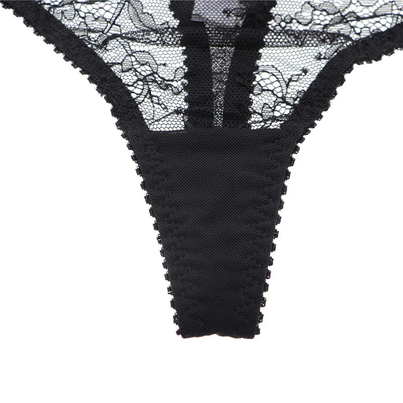 Varsbaby Women's Sexy Lace Transparent 1/2 Cup Lingerie Set Unlined Bras+Thongs Bra Set ABCD Cup