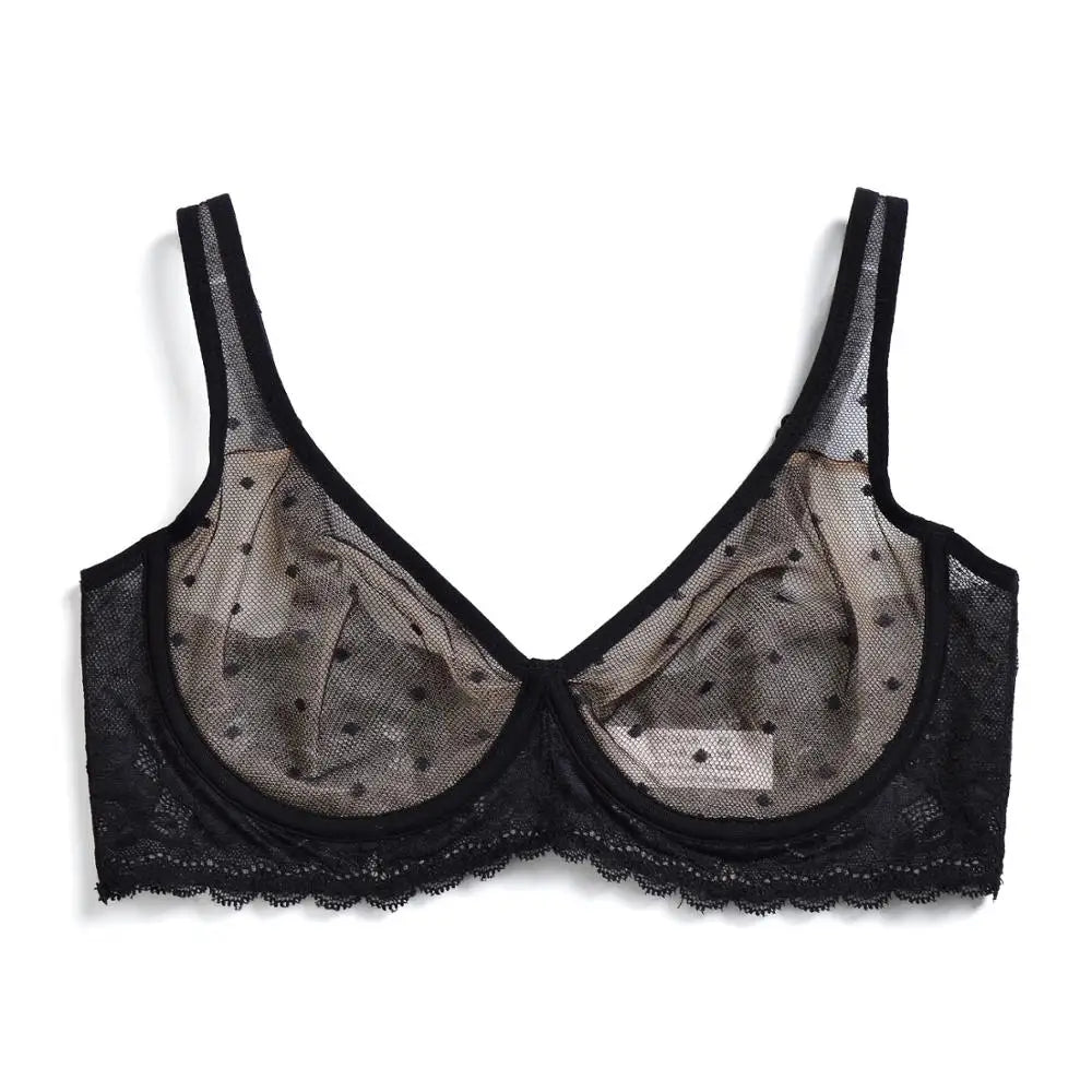 YBCG Nude Bra Unlined Hollow Mesh Lace Lingerie Full Coverage Underwire Bras for Women Plus Size Bralette See Through Underwear