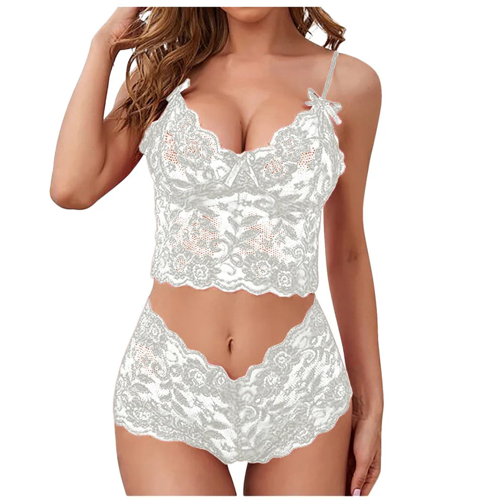 Sexy Lingerie Underwear Suits For Women Black Shorts Solid Lace White Vest Camisole Tube Top Panties Flower Printed Christma