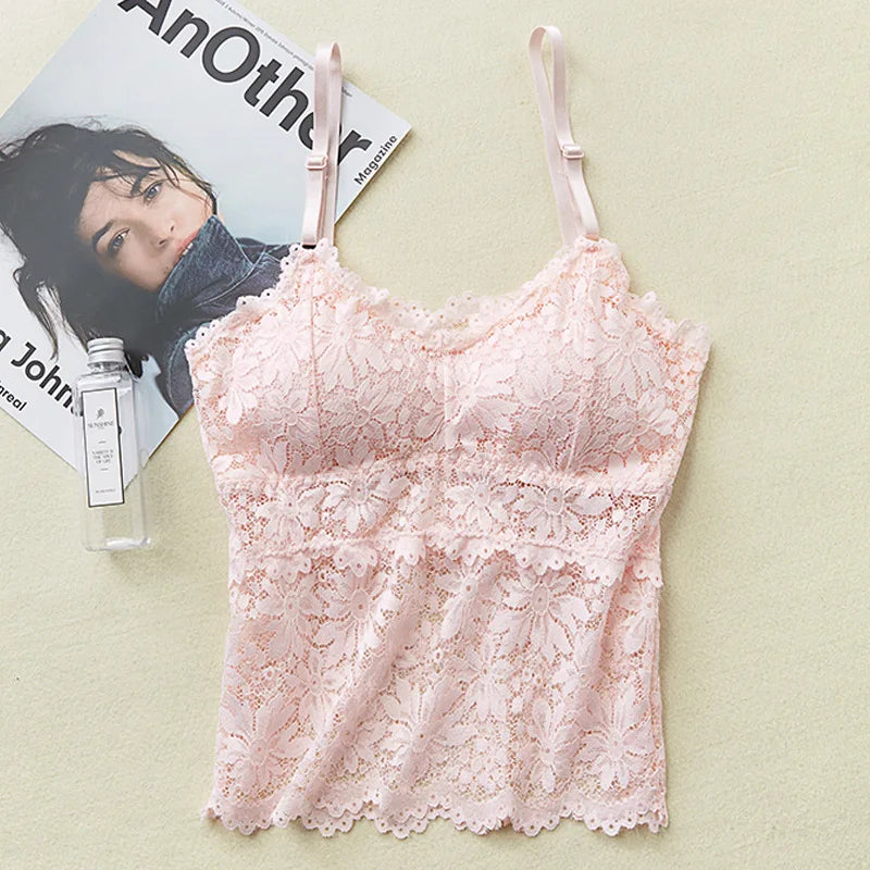 Lace Bra Top Women's Floral Lace Bralette Sexy Lingerie Non-wire Underwear Adjustable Straps Camisoles Bra Removable Pads
