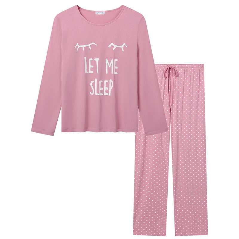Joyaria Round Neck Pajama for Women Long Sleeve Top and Pants Pjs Set with Pockets