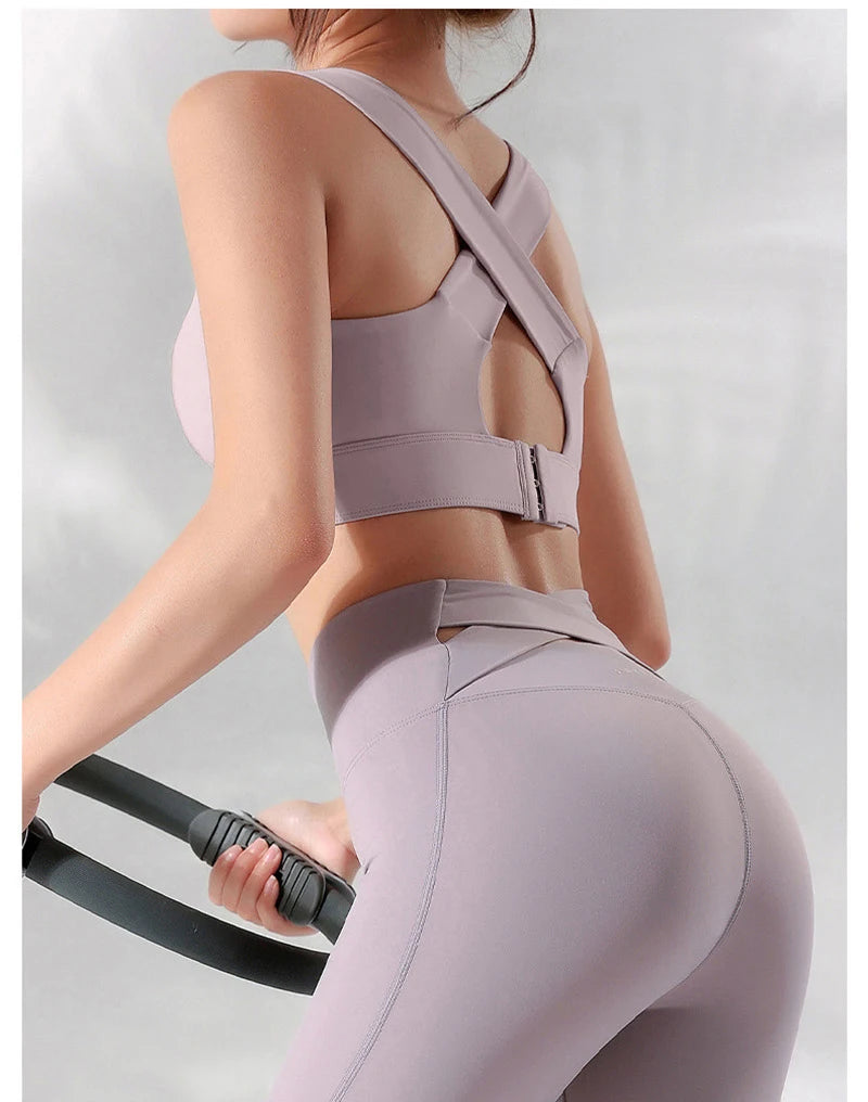 Sports Bra Yoga Gym Unwired Bras Women High Full Support Workout Top Fitness Running Push Up Wide Straps Cross Back Underwear