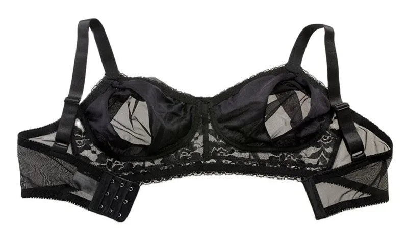 D-H Huge Cup See-Through Pocket Bra Shemale Drag Queen Crossdresser Mastectomy Bra for Silicone Breast Forms Fake Boobs