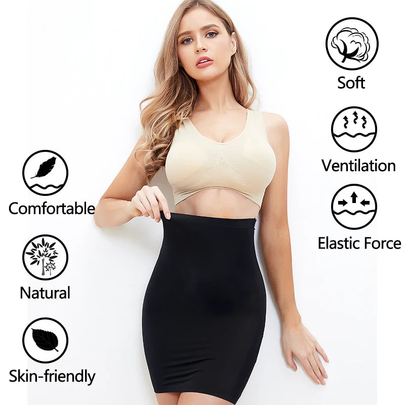 Women Half Slips for Under Dresses High Waist Underskirt Seamless Skirt Shapewear Tummy Control Body Shaper Slimming Underwear