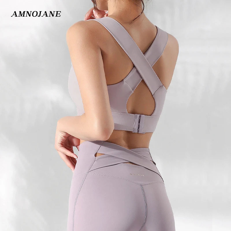 Sports Bra Yoga Gym Unwired Bras Women High Full Support Workout Top Fitness Running Push Up Wide Straps Cross Back Underwear