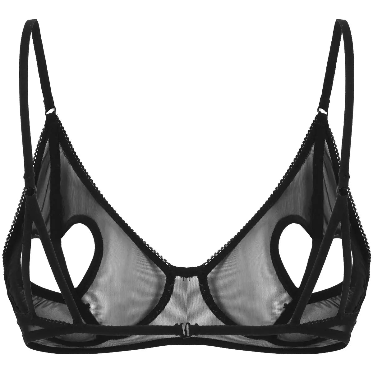 Womens Sheer Mesh Floral Lace Nipple Split Wire-Free Unlined Bikini Bra Triangle Bralette Exotic Open Cups Bras Plus Size