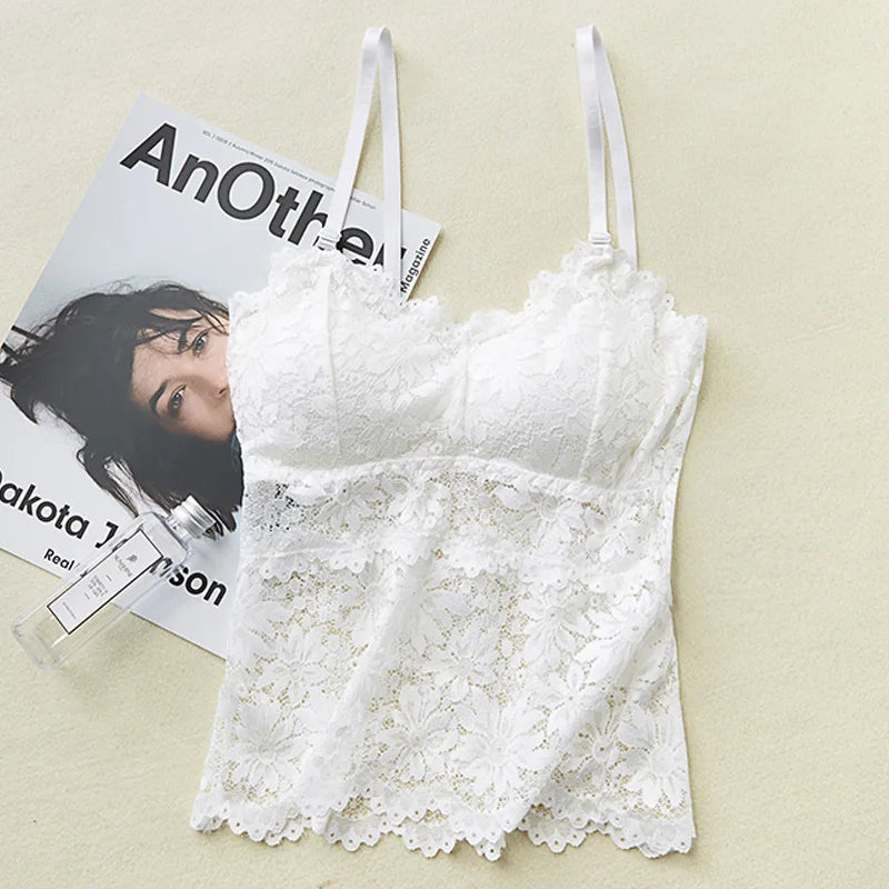 Lace Bra Top Women's Floral Lace Bralette Sexy Lingerie Non-wire Underwear Adjustable Straps Camisoles Bra Removable Pads