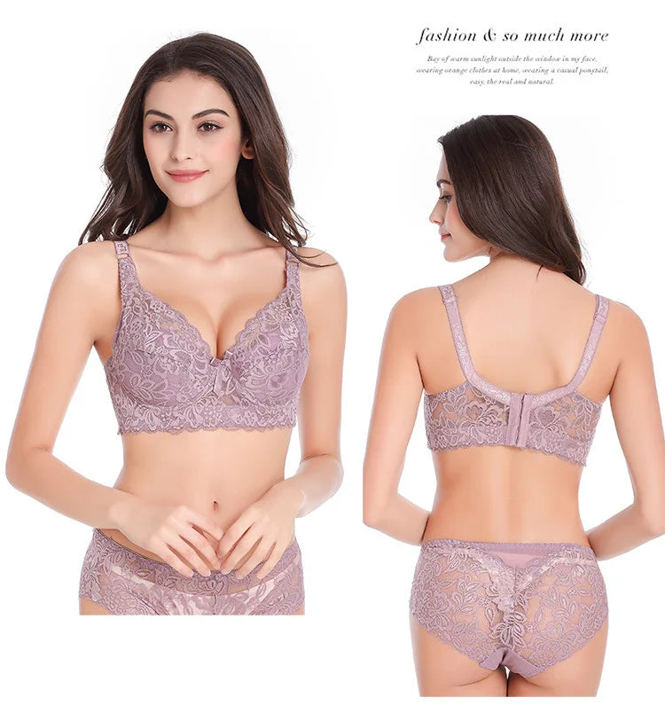 Plus Size Bras Full Lace Breathable Push Up Bra Fashion Sexy Women Underwear Brassiere Gather Lingerie Bralette