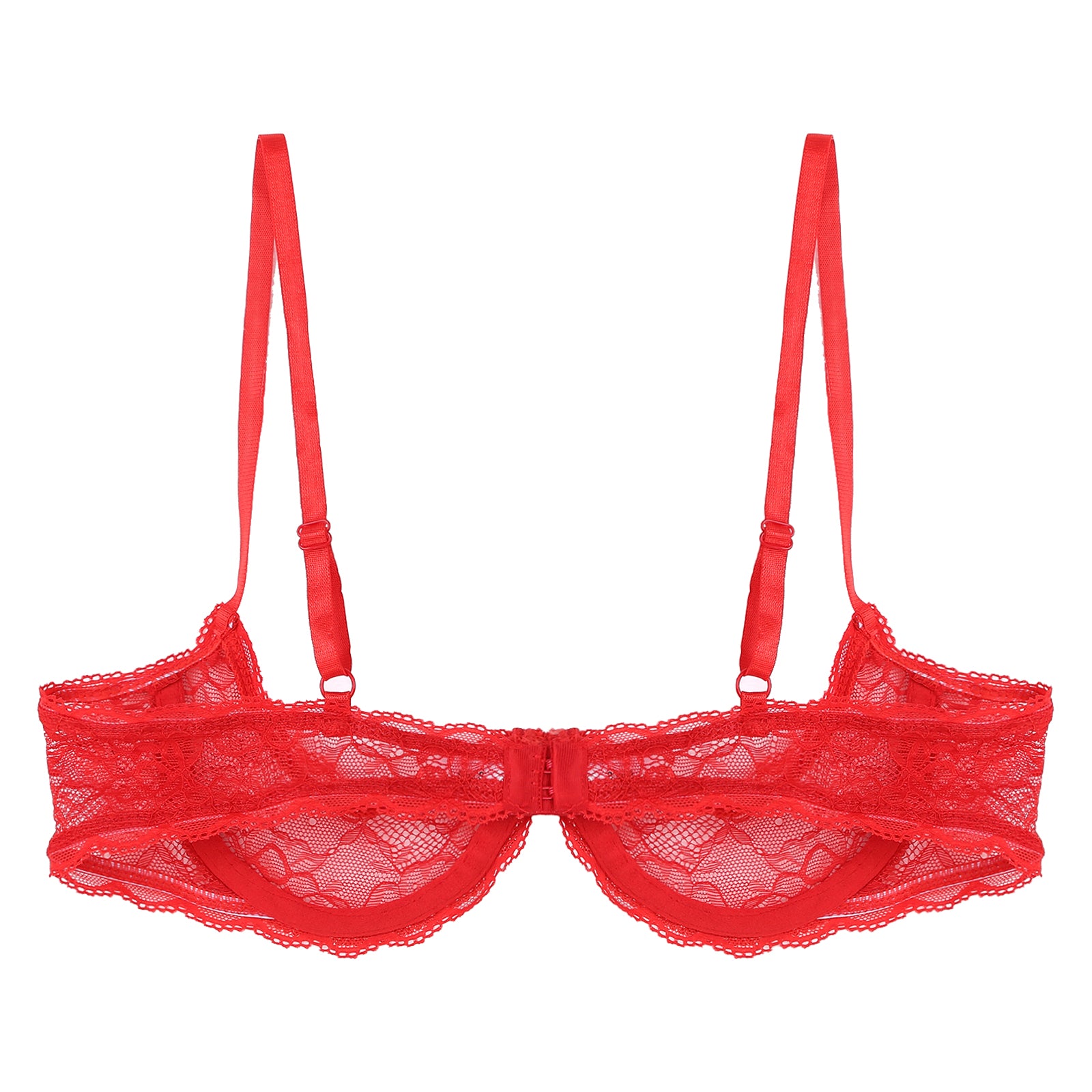 Women's Sheer Lace Lingerie Sexy Half Cup Bare  Breast Underwire Push Up Bra Tops Adjustable Straps Unlined Brassiere