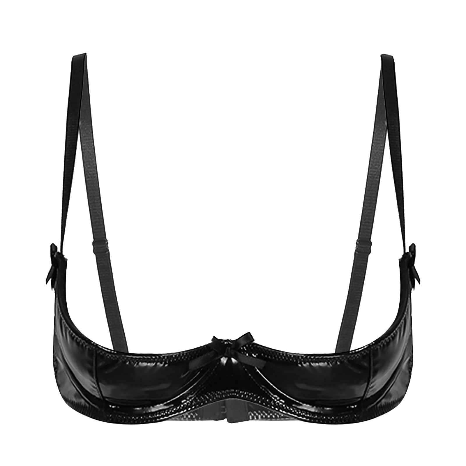 Womens Lingerie Open Breast Bras Wet Look Patent Leather Sexy Open Chest Quarter Cup Brassier Strappy Underwired Bra Underwear