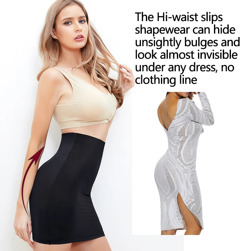 Women Half Slips for Under Dresses High Waist Underskirt Seamless Skirt Shapewear Tummy Control Body Shaper Slimming Underwear