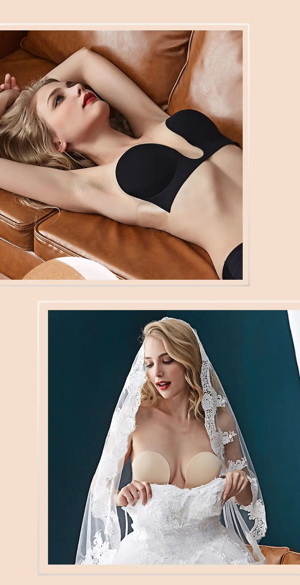 Strapless Push Up Bras Deep Plunge U Shape Non Slip Seamless Bra Backless Adhesive Invisible Lift Underwear