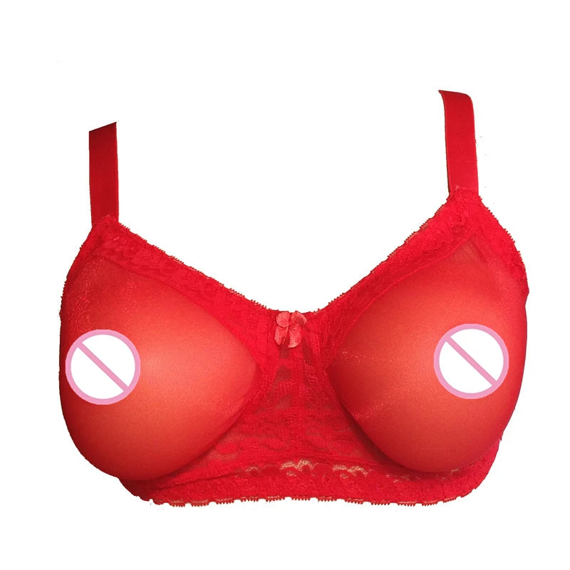 D-H Huge Cup See-Through Pocket Bra Shemale Drag Queen Crossdresser Mastectomy Bra for Silicone Breast Forms Fake Boobs