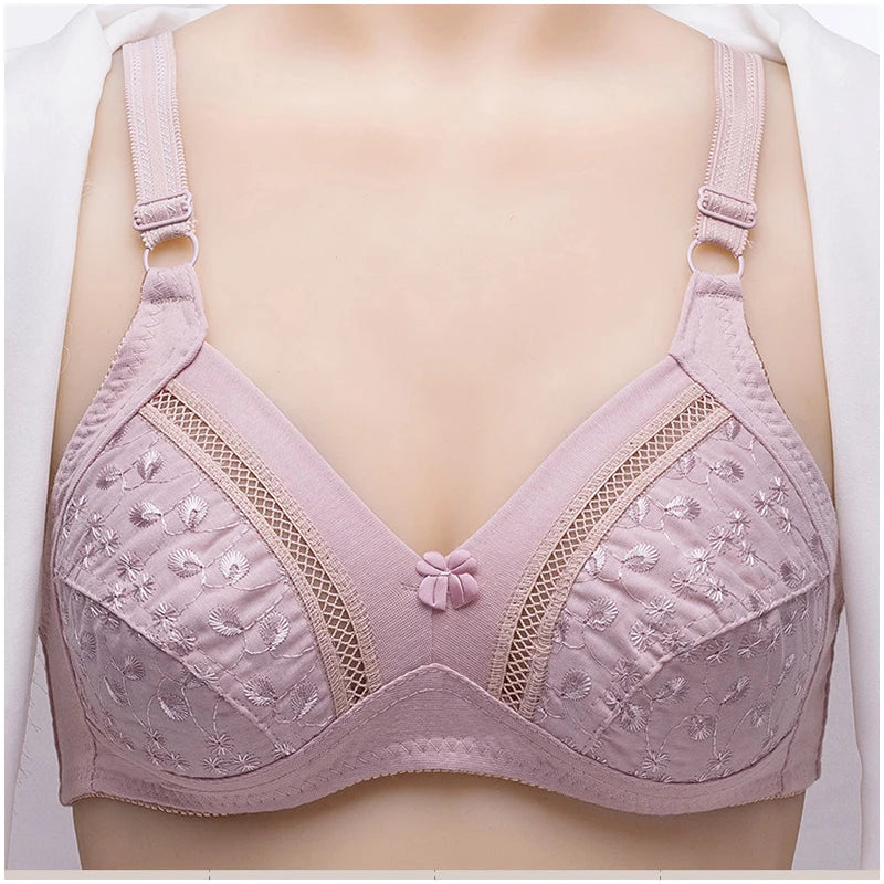 Cotton bra wirefree full coverage lace bralette top women underwear lingerie Breathable embroidery Hollow out Minimizer bras C23
