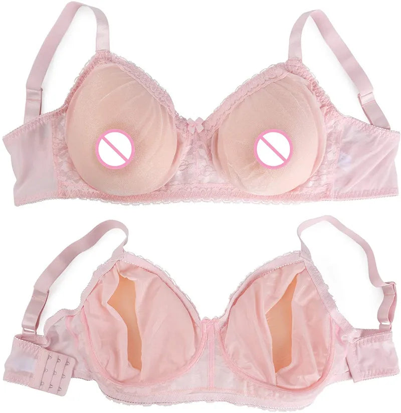 D-H Huge Cup See-Through Pocket Bra Shemale Drag Queen Crossdresser Mastectomy Bra for Silicone Breast Forms Fake Boobs