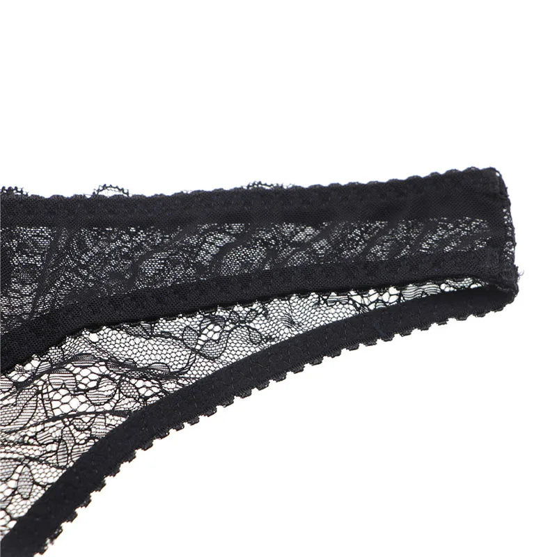 Varsbaby Women's Sexy Lace Transparent 1/2 Cup Lingerie Set Unlined Bras+Thongs Bra Set ABCD Cup