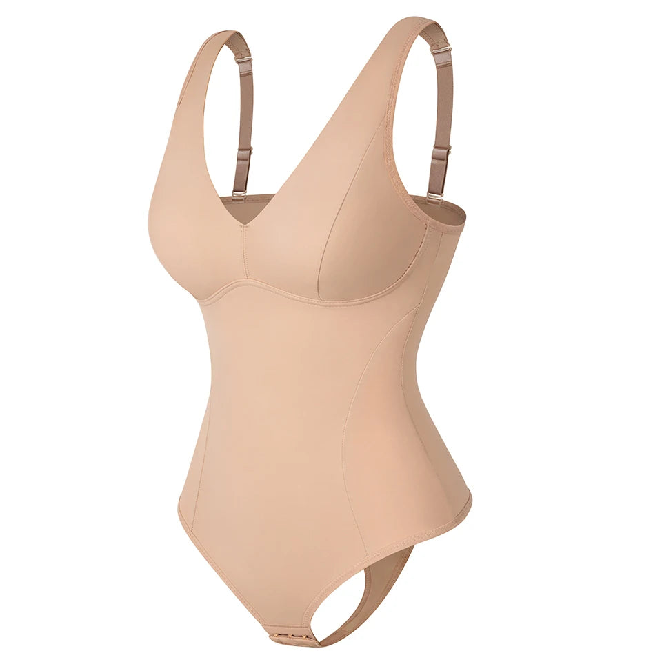 Shapewear Bodysuit Thong Shaper for Women Waist Trainer Body Shaper Deep V Neck Slimming Underwear Built-in Bra Camisoles Tops