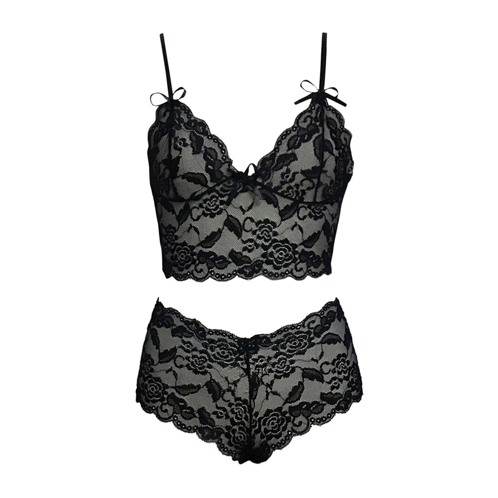 Sexy Lingerie Underwear Suits For Women Black Shorts Solid Lace White Vest Camisole Tube Top Panties Flower Printed Christma