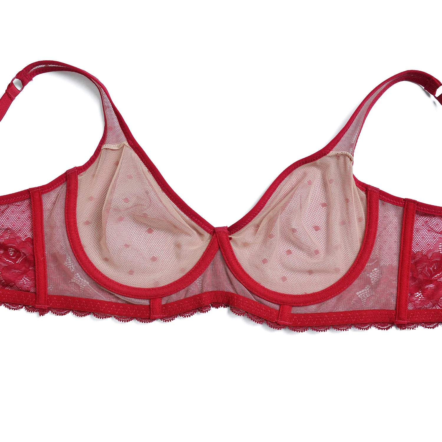 YBCG Nude Bra Unlined Hollow Mesh Lace Lingerie Full Coverage Underwire Bras for Women Plus Size Bralette See Through Underwear
