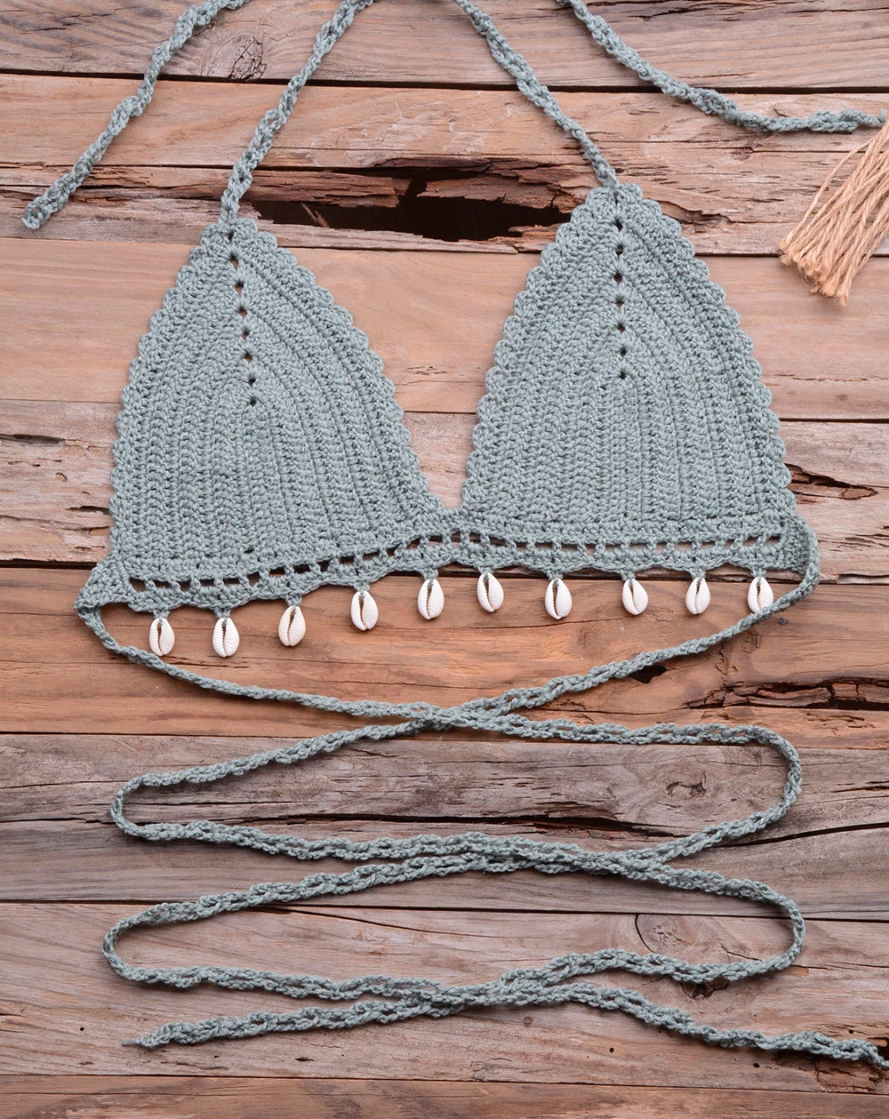 Knitted Bra Top Bikini Set Womens Swimsuit Handemade Crochet Bikini Cover Up Tassel Beach Long Wrap Skirt Sarong Immadman 7004