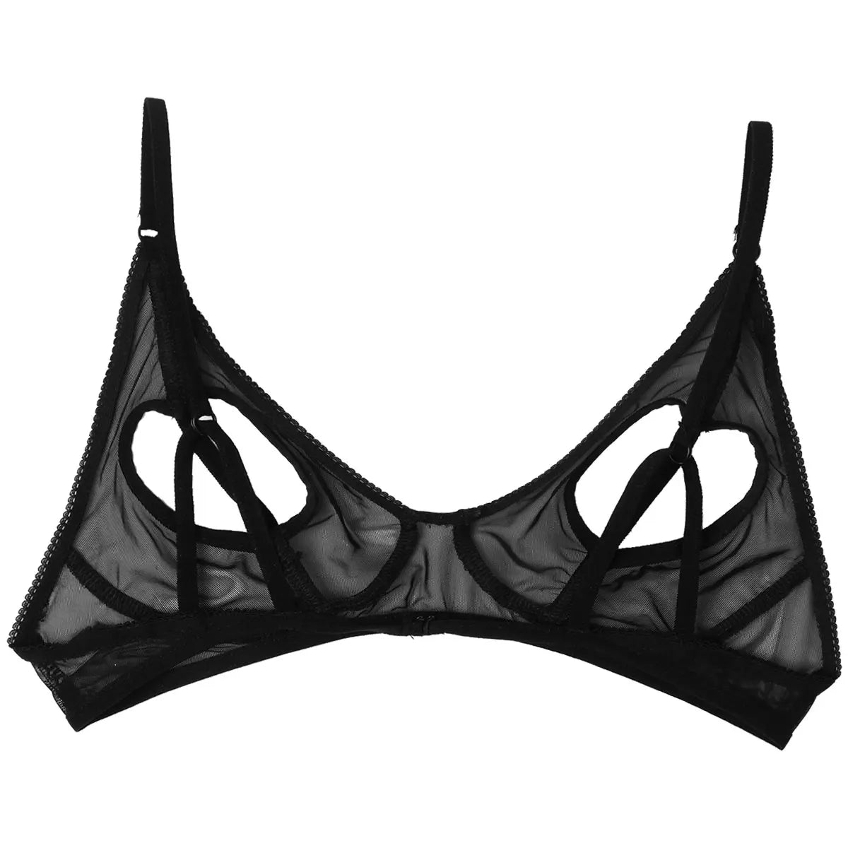Womens Sheer Mesh Floral Lace Nipple Split Wire-Free Unlined Bikini Bra Triangle Bralette Exotic Open Cups Bras Plus Size