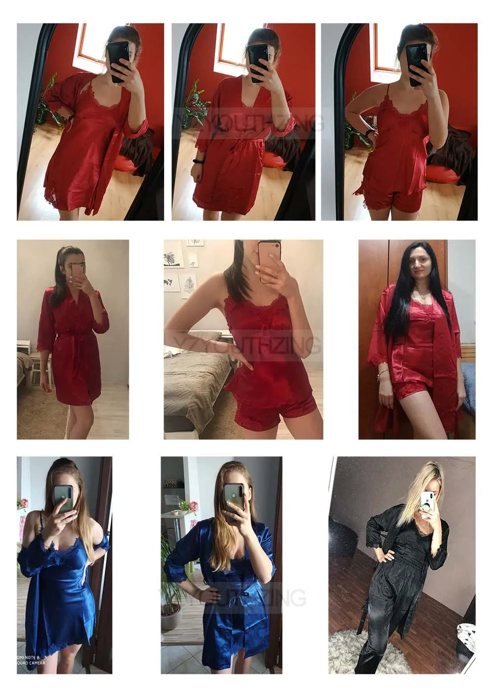 Pajama Set Women Lace Trim Satin Sleepwear Pyjamas Pour Femme Summer Nightwear With Pants Casual Home Wear Kimono Robe Gown PJS