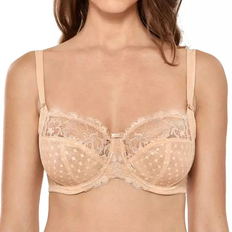 Women's Lace Minimizer Bras Full Coverage Non-Padded Underwire Lingerie Support Unlined Sexy Bralette 36 38 40 42 D DD E F