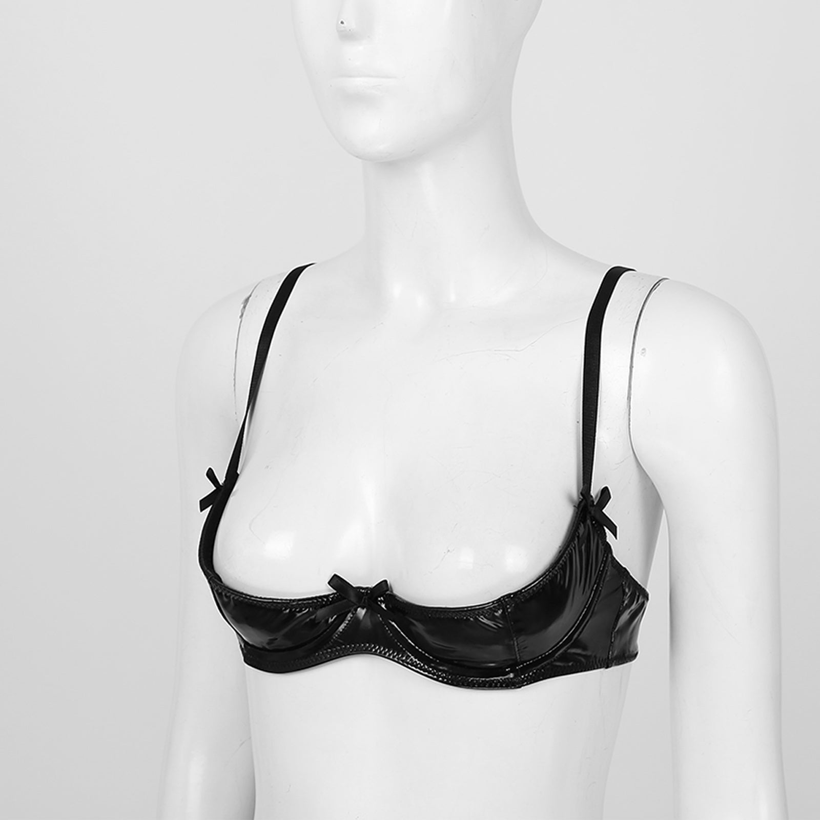 Womens Lingerie Open Breast Bras Wet Look Patent Leather Sexy Open Chest Quarter Cup Brassier Strappy Underwired Bra Underwear
